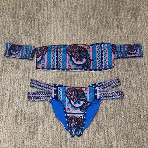 Trendy Blue Elephant Print Bikini Set
